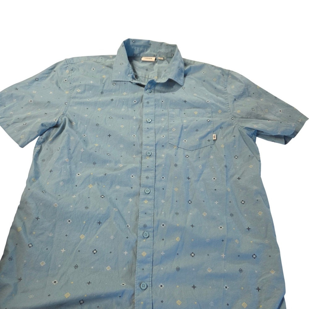 Vans Button Up Shirt Mens Large Blue Excellent Short Sleeve Geometric Pattern